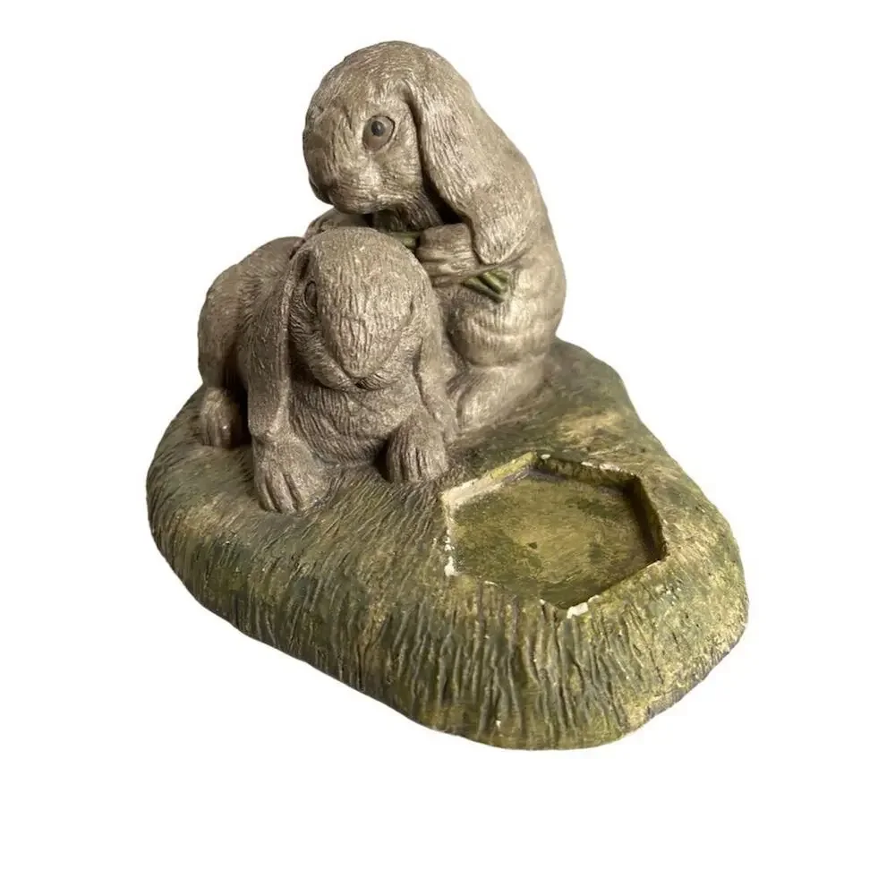 Whimsical Gray Resin Bunny Figurine with Candle Holder for‎ Tea Light